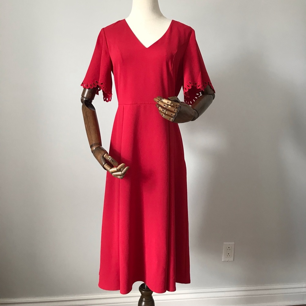 H&M Red Fit & Flare Midi Dress